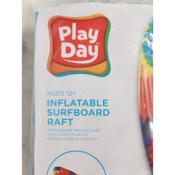Play Day Inflatable Tie Dye Surfboard lounger Water Sports 59" New Unopened Raft - Picture 2 of 5